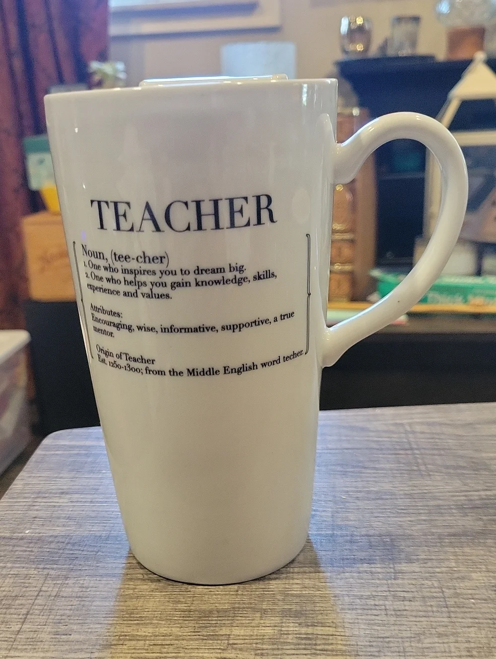 Teacher Travel Mug NWT/ Tall W/ Ceramic Lid/Williams Sonoma
